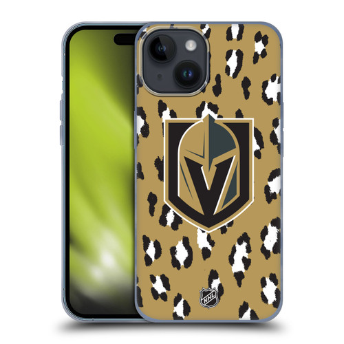 NHL Vegas Golden Knights Leopard Pattern Soft Gel Case for Apple iPhone 15