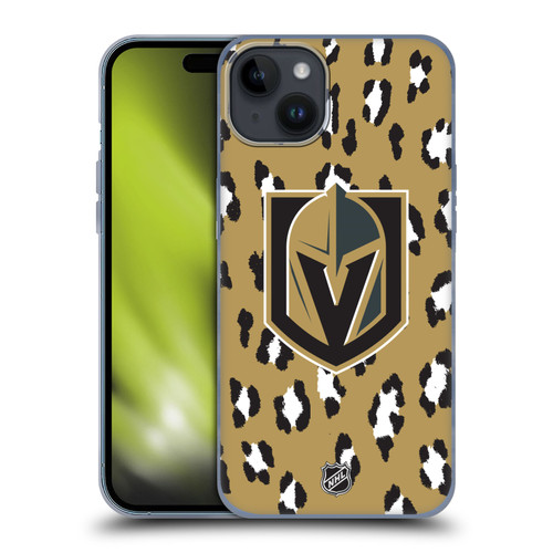NHL Vegas Golden Knights Leopard Patten Soft Gel Case for Apple iPhone 15 Plus