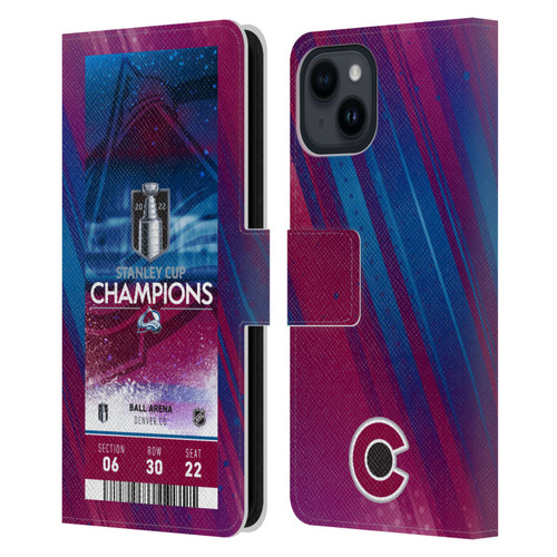 NHL 2022 Stanley Cup Champions Colorado Avalanche Ticket Leather Book Wallet Case Cover For Apple iPhone 15