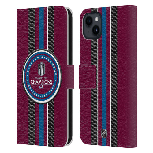 NHL 2022 Stanley Cup Champions Colorado Avalanche Puck Pattern Leather Book Wallet Case Cover For Apple iPhone 15 Plus
