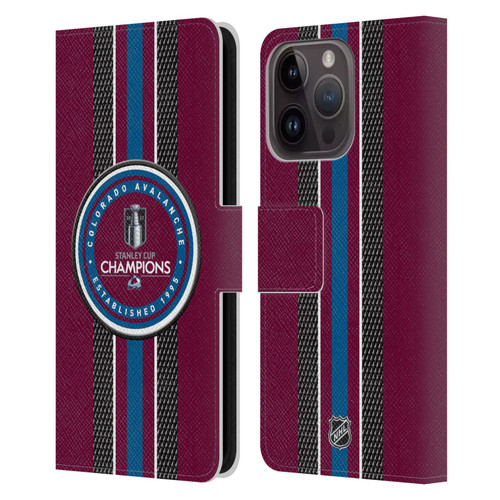 NHL 2022 Stanley Cup Champions Colorado Avalanche Puck Pattern Leather Book Wallet Case Cover For Apple iPhone 15 Pro