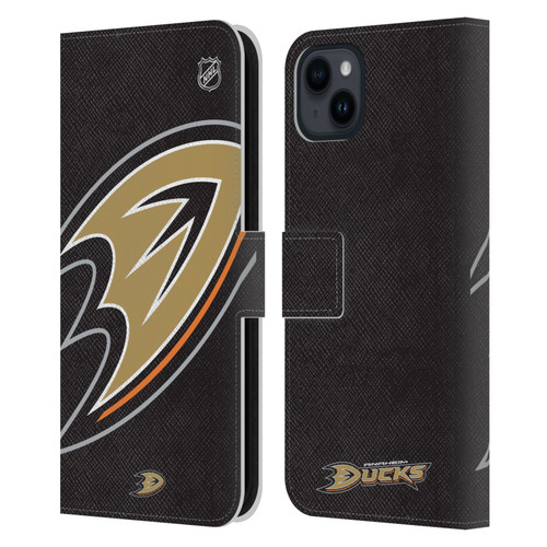 NHL Anaheim Ducks Oversized Leather Book Wallet Case Cover For Apple iPhone 15 Plus