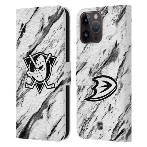 NHL Anaheim Ducks Marble Leather Book Wallet Case Cover For Apple iPhone 15 Pro Max