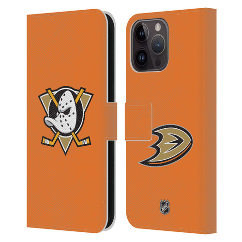 NHL Anaheim Ducks Plain Leather Book Wallet Case Cover For Apple iPhone 15 Pro Max