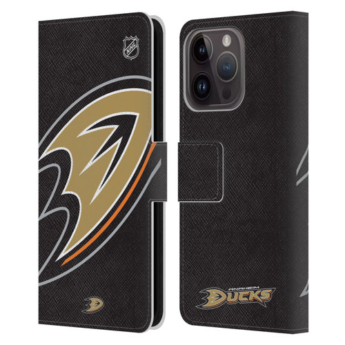 NHL Anaheim Ducks Oversized Leather Book Wallet Case Cover For Apple iPhone 15 Pro