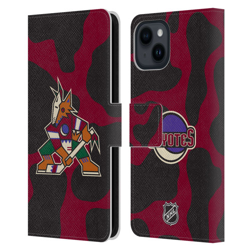 NHL Arizona Coyotes Cow Pattern Leather Book Wallet Case Cover For Apple iPhone 15
