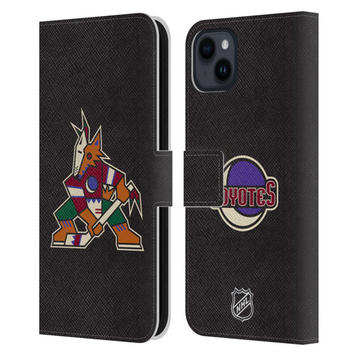NHL Arizona Coyotes Plain Leather Book Wallet Case Cover For Apple iPhone 15 Plus