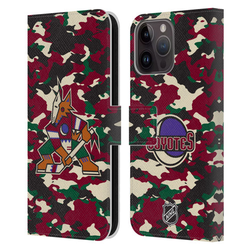NHL Arizona Coyotes Camouflage Leather Book Wallet Case Cover For Apple iPhone 15 Pro Max