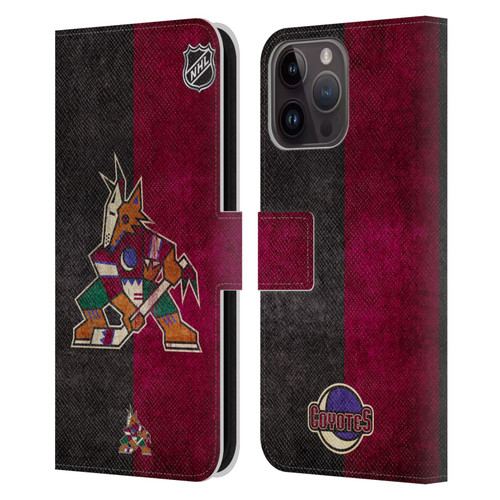 NHL Arizona Coyotes Half Distressed Leather Book Wallet Case Cover For Apple iPhone 15 Pro Max