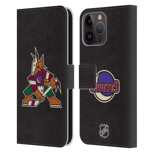 NHL Arizona Coyotes Plain Leather Book Wallet Case Cover For Apple iPhone 15 Pro Max