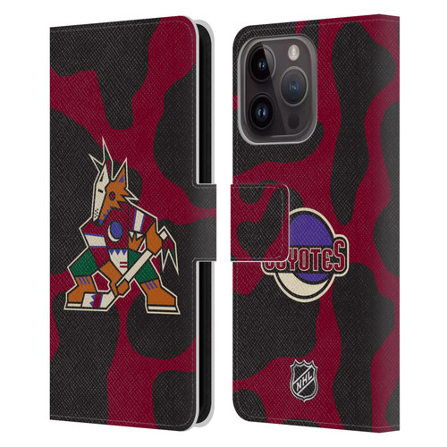 NHL Arizona Coyotes Cow Pattern Leather Book Wallet Case Cover For Apple iPhone 15 Pro