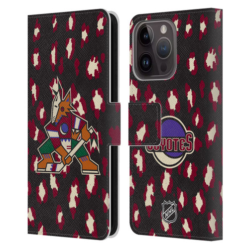 NHL Arizona Coyotes Leopard Patten Leather Book Wallet Case Cover For Apple iPhone 15 Pro