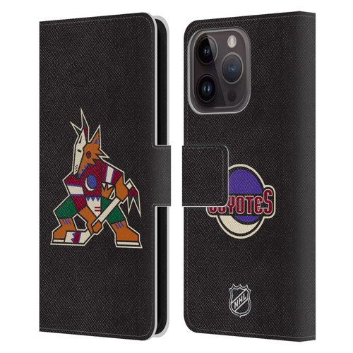 NHL Arizona Coyotes Plain Leather Book Wallet Case Cover For Apple iPhone 15 Pro