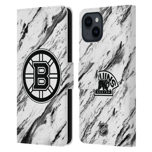 NHL Boston Bruins Marble Leather Book Wallet Case Cover For Apple iPhone 15