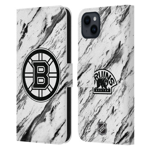 NHL Boston Bruins Marble Leather Book Wallet Case Cover For Apple iPhone 15 Plus