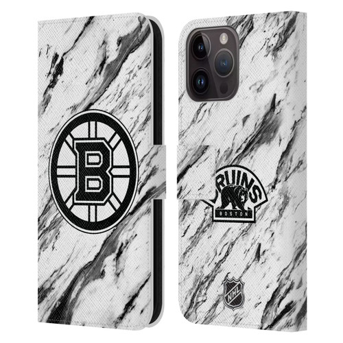 NHL Boston Bruins Marble Leather Book Wallet Case Cover For Apple iPhone 15 Pro Max