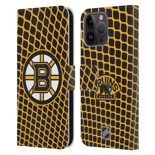 NHL Boston Bruins Net Pattern Leather Book Wallet Case Cover For Apple iPhone 15 Pro Max