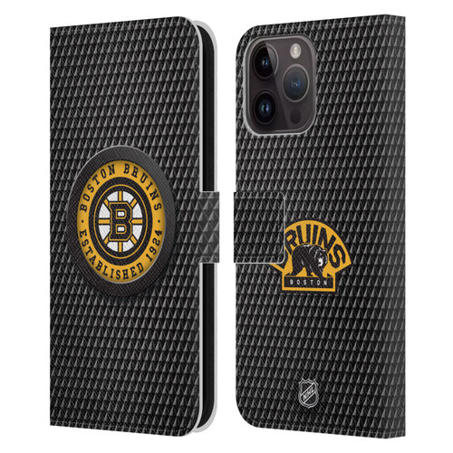 NHL Boston Bruins Puck Texture Leather Book Wallet Case Cover For Apple iPhone 15 Pro Max