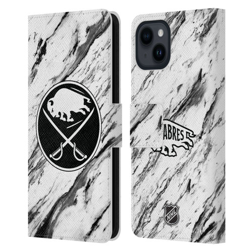NHL Buffalo Sabres Marble Leather Book Wallet Case Cover For Apple iPhone 15