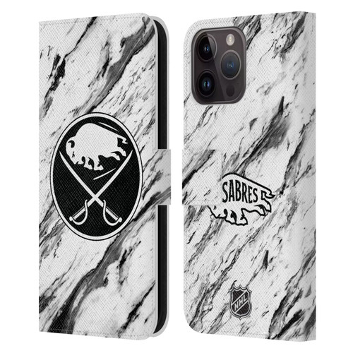 NHL Buffalo Sabres Marble Leather Book Wallet Case Cover For Apple iPhone 15 Pro Max