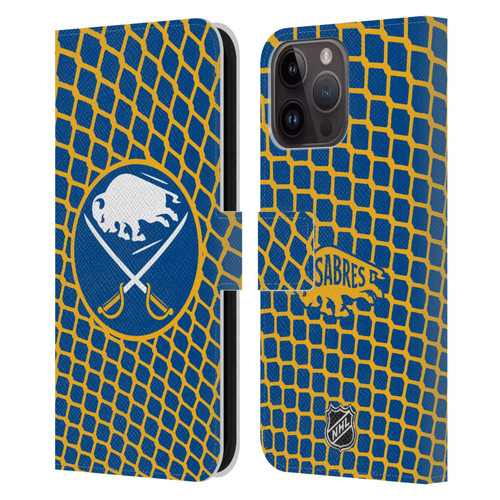 NHL Buffalo Sabres Net Pattern Leather Book Wallet Case Cover For Apple iPhone 15 Pro Max