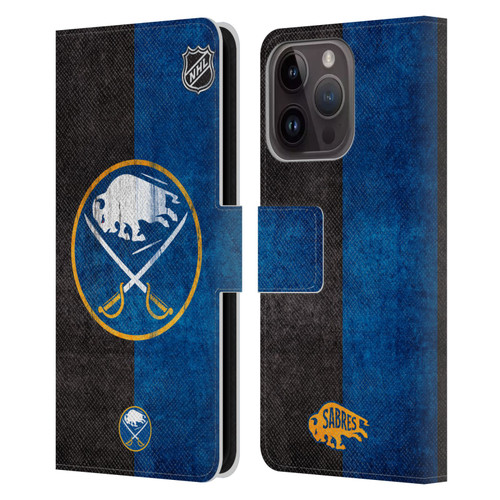 NHL Buffalo Sabres Half Distressed Leather Book Wallet Case Cover For Apple iPhone 15 Pro