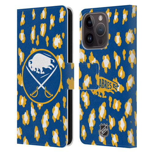 NHL Buffalo Sabres Leopard Patten Leather Book Wallet Case Cover For Apple iPhone 15 Pro