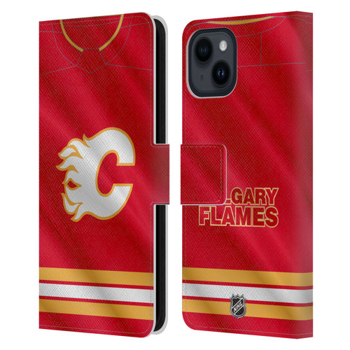 NHL Calgary Flames Jersey Leather Book Wallet Case Cover For Apple iPhone 15