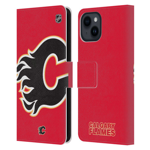 NHL Calgary Flames Oversized Leather Book Wallet Case Cover For Apple iPhone 15