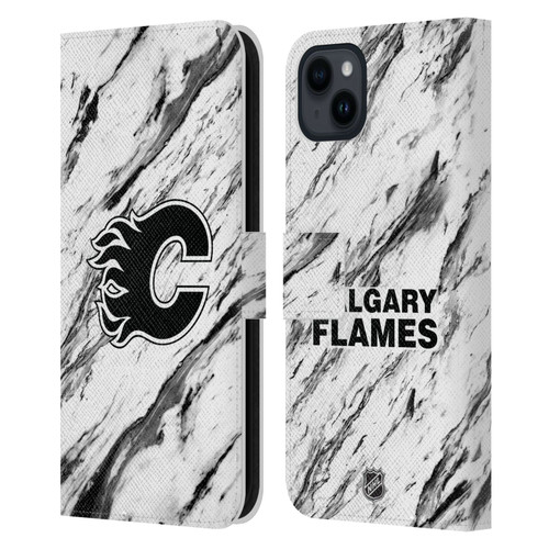 NHL Calgary Flames Marble Leather Book Wallet Case Cover For Apple iPhone 15 Plus