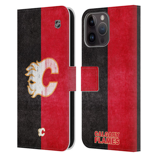 NHL Calgary Flames Half Distressed Leather Book Wallet Case Cover For Apple iPhone 15 Pro Max