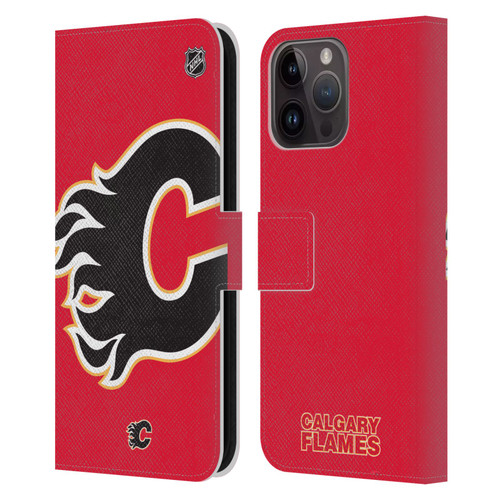 NHL Calgary Flames Oversized Leather Book Wallet Case Cover For Apple iPhone 15 Pro Max