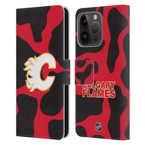 NHL Calgary Flames Cow Pattern Leather Book Wallet Case Cover For Apple iPhone 15 Pro