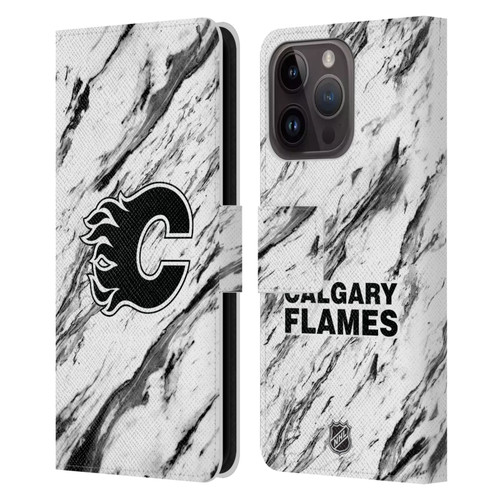 NHL Calgary Flames Marble Leather Book Wallet Case Cover For Apple iPhone 15 Pro
