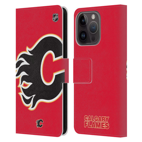 NHL Calgary Flames Oversized Leather Book Wallet Case Cover For Apple iPhone 15 Pro