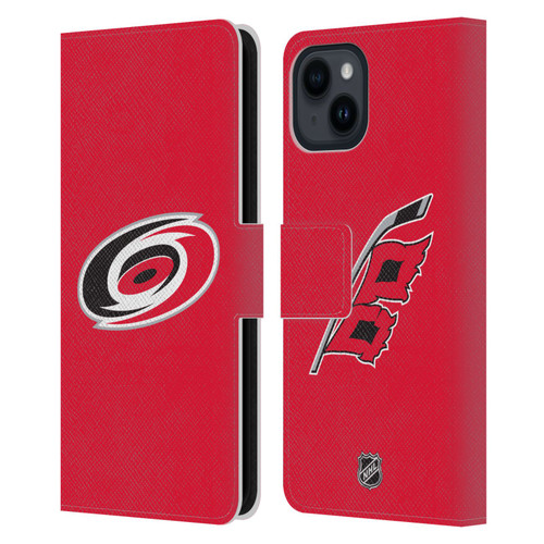 NHL Carolina Hurricanes Plain Leather Book Wallet Case Cover For Apple iPhone 15