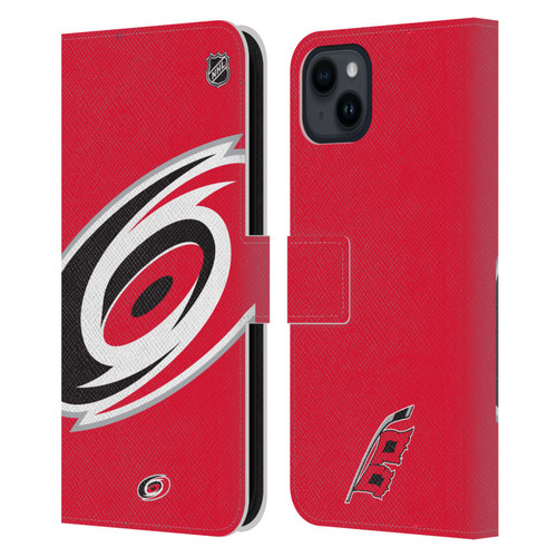 NHL Carolina Hurricanes Oversized Leather Book Wallet Case Cover For Apple iPhone 15 Plus