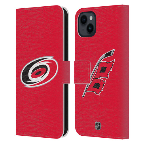 NHL Carolina Hurricanes Plain Leather Book Wallet Case Cover For Apple iPhone 15 Plus