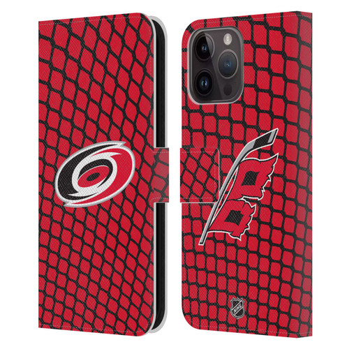 NHL Carolina Hurricanes Net Pattern Leather Book Wallet Case Cover For Apple iPhone 15 Pro Max