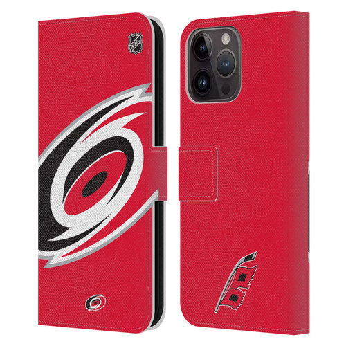 NHL Carolina Hurricanes Oversized Leather Book Wallet Case Cover For Apple iPhone 15 Pro Max