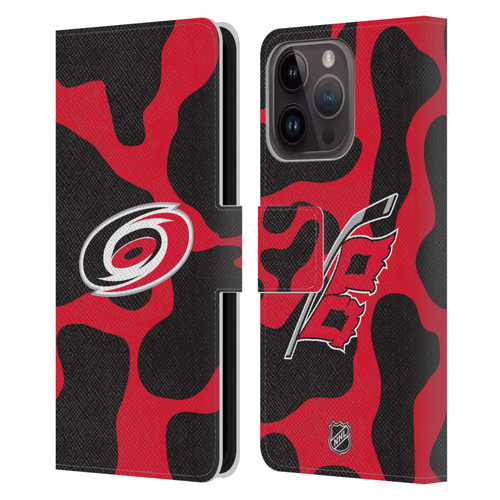 NHL Carolina Hurricanes Cow Pattern Leather Book Wallet Case Cover For Apple iPhone 15 Pro