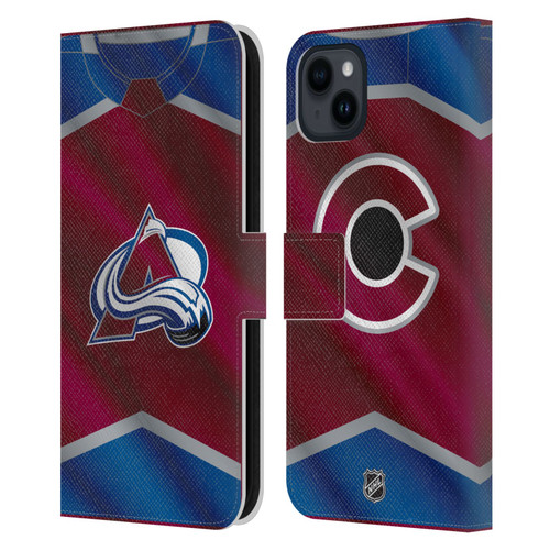 NHL Colorado Avalanche Jersey Leather Book Wallet Case Cover For Apple iPhone 15 Plus