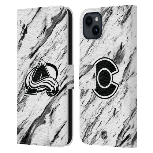 NHL Colorado Avalanche Marble Leather Book Wallet Case Cover For Apple iPhone 15 Plus