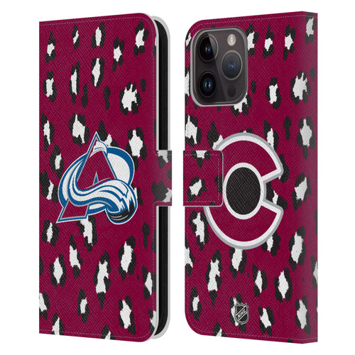 NHL Colorado Avalanche Leopard Patten Leather Book Wallet Case Cover For Apple iPhone 15 Pro Max