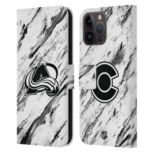 NHL Colorado Avalanche Marble Leather Book Wallet Case Cover For Apple iPhone 15 Pro Max
