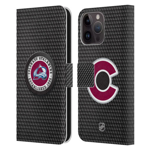 NHL Colorado Avalanche Puck Texture Leather Book Wallet Case Cover For Apple iPhone 15 Pro Max