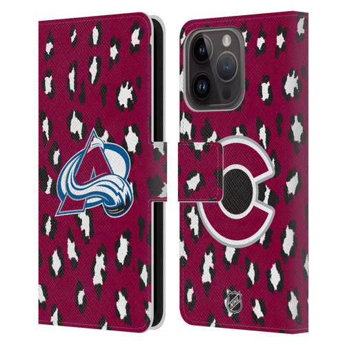 NHL Colorado Avalanche Leopard Patten Leather Book Wallet Case Cover For Apple iPhone 15 Pro