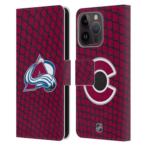 NHL Colorado Avalanche Net Pattern Leather Book Wallet Case Cover For Apple iPhone 15 Pro