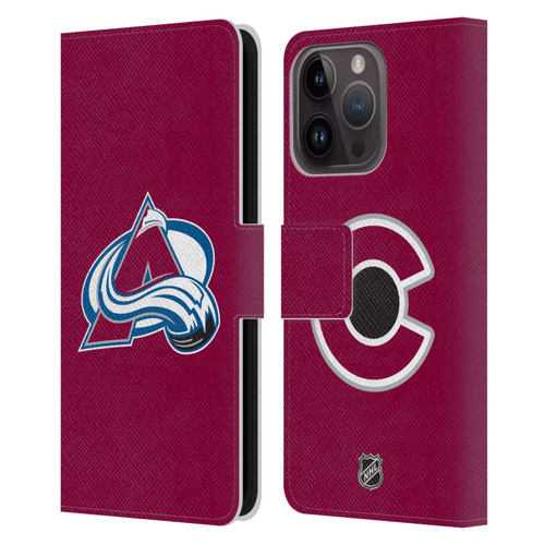 NHL Colorado Avalanche Plain Leather Book Wallet Case Cover For Apple iPhone 15 Pro
