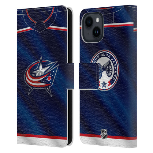 NHL Columbus Blue Jackets Jersey Leather Book Wallet Case Cover For Apple iPhone 15